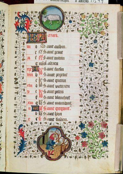 Fru 19. mars: Væren og en mann som feller trær, fra en timebok, tidlig på 1400-tallet av French School