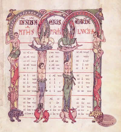Ms. 1 Canon-bord av evangelistene dekorert med fantastiske dyr, fra Evangeliet til Saint-Michel-de-Cuxa, ca. 1070-1130 av French School
