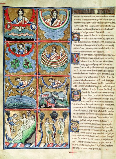 Ms 1 f.4v The Creation of the World, fra Souvigny-bibelen av French School