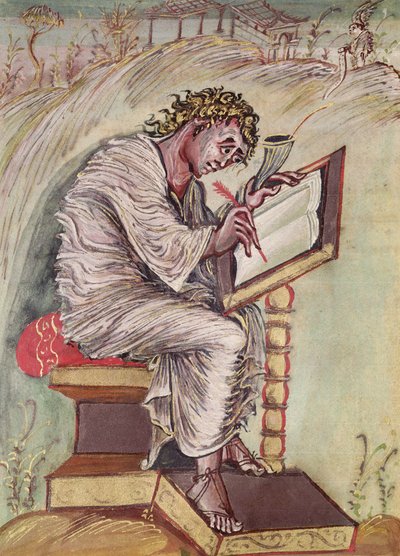 Ms 1 fol.18v St. Matteus, fra Ebbo-evangeliene, ca. 816-835 av French School