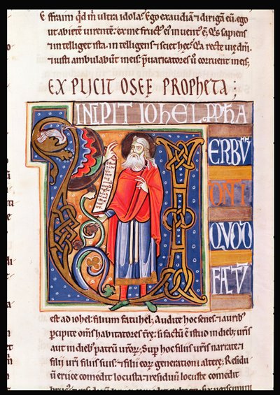 Ms 1 fol.193v Historikert initial U som viser Joel, fra Souvigny-bibelen av French School