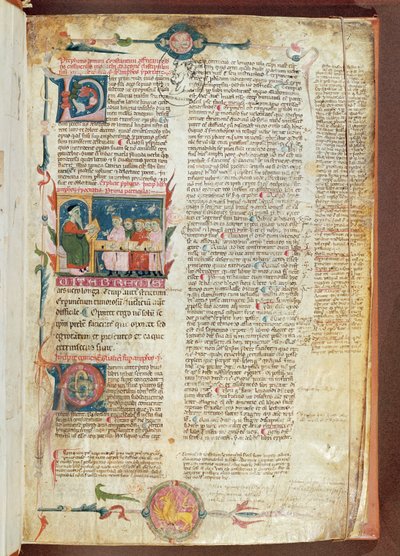 Frk. 2046 fol. 1 Instruksjonsscene, første side av Aforismer av Hippokrates med kommentarer av Galen av French School