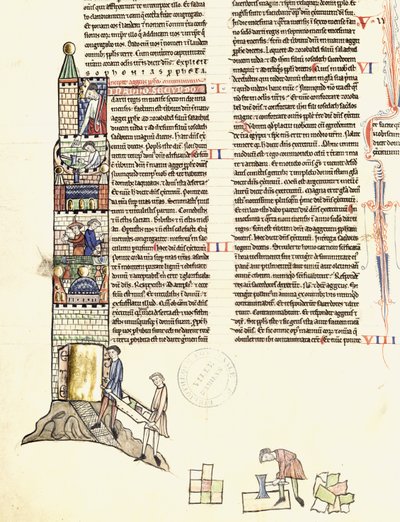 Ms 21 f.167v Konstruksjon av et tårn av French School