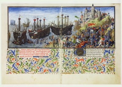 Ms 2617 Amazonas slott er beleiret av Theseus, hertugen av Athen, fra La Teseida, av Giovanni Boccaccio (1313-75) 1340-41 av French School