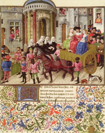 Ms 2617 Theseus gjør et triumferende inntog i Athen, fra La Teseida, av Giovanni Boccaccio (1313-75) 1340-41 av French School