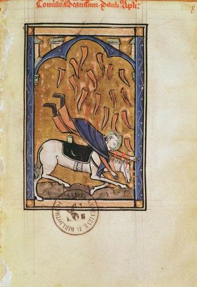 Ms 2689 fol.8r The Conversion of St. Paul, fra Psalter of the Abbey of St. Elizabeth de Genlis av French School