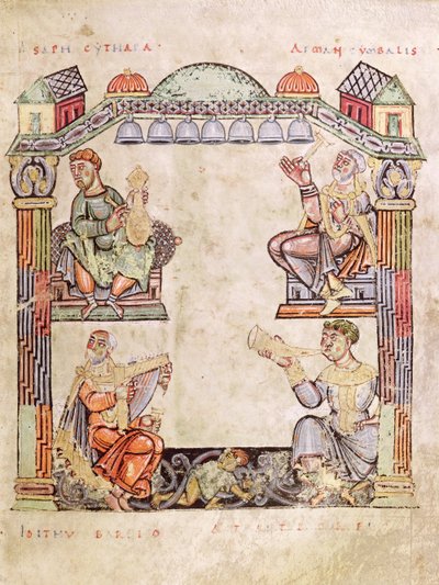 Ms 2 fol.11 (6) Fire musikere, fra en timebok av French School