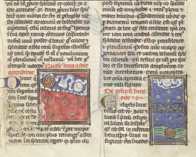 Ms 320 Fol.197r Måneformørkelse og planetenes bevegelser, fra 'De Natura rerum' av Thomas van Cantimpre (1201-72) (vellum) av French School