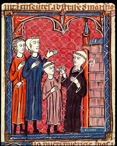 Ms 372 f.53r Et barn brakt til et kloster av sine foreldre, fra Decrets de Gratien av French School