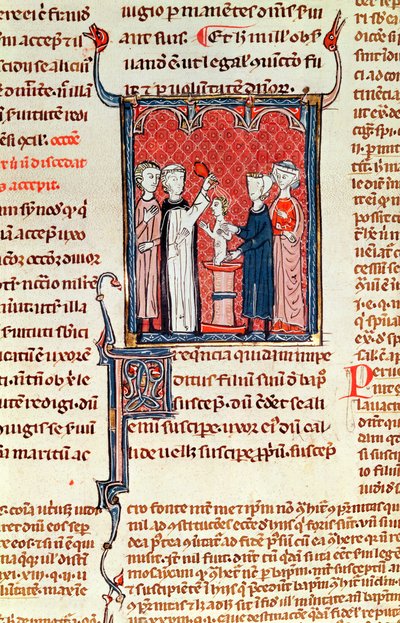 Ms 372 fol.161 En dåpsscene, fra Decrets de Gratien av French School