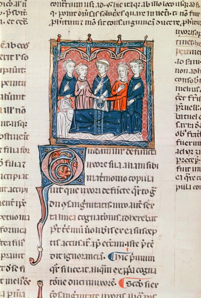 Ms 372 fol.243 The Marriage of a Widoman, fra Decrets de Gratien av French School