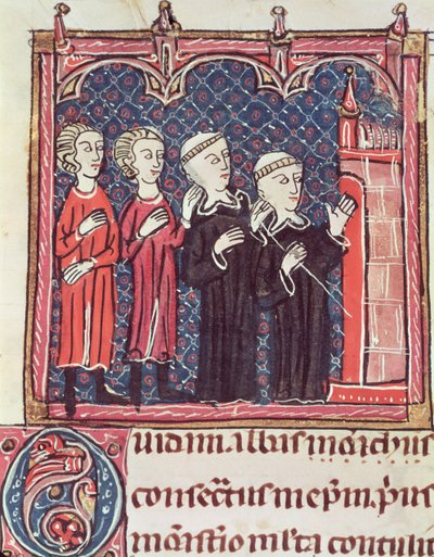 Ms 372 fol.47v Stiftelsen av et kloster, fra Decrets de Gratien av French School
