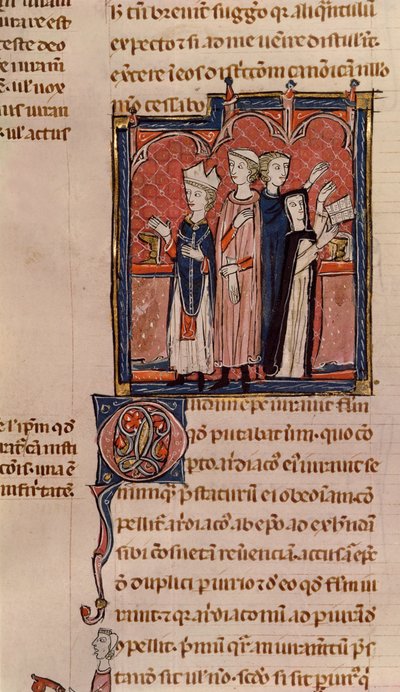 Ms 372 fol.59v En nonne som avlegger sine løfter og messe utført av en biskop, fra Decrets de Gratien (se 181276 for detaljer) av French School