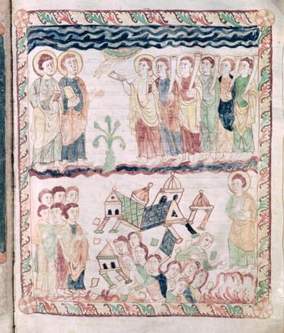 Ms 386 fol.25r Angels with Trumpets and the Earth Shaking, fra St. John Apocalypse av French School