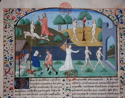 Ms 3878 The Creation of Eva, The Temptation and the Expulsion of Adam and Eva, fra 