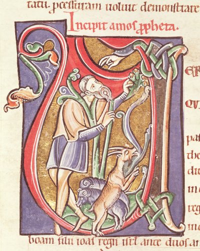 Ms 3 fol.234v Historikert initial V som viser Amos, fra Bibelen de Saint-Sulpice de Bourges av French School