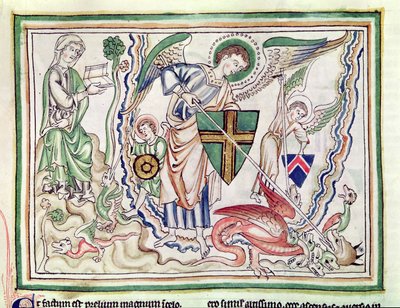 Ms 422 fol.47v St. Michael dreper dragen, fra en apokalypse av French School