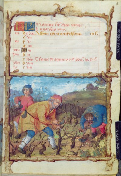 Ms 438 The Month of March: Pruning the Vines, from a Book of Hours, 1490 av French School
