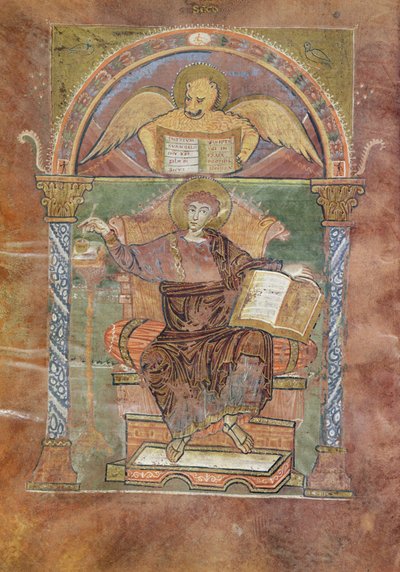 Ms 4 fol.66v St. Markus, fra Evangeliet til St. Riquier, ca. 800 av French School
