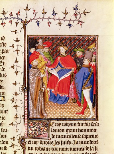 Ms 5193 Fol.52r Rosane svarer til utsendingene fra folket, fra Jean Sans Peur-utgaven av De Casibus virorum illustrarium av Giovanni Boccaccio (1313-75) ca. 1410 av French School