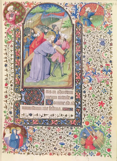Ms 547 fol.16 Stations of the Cross, fra en timebok brukt av en kvinne fra Poitiers av French School