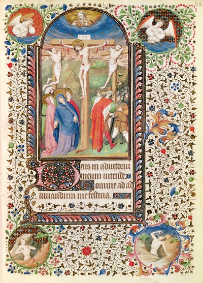 Ms 547 fol.26 Crucifixion, fra en timebok brukt av en kvinne fra Poitiers av French School