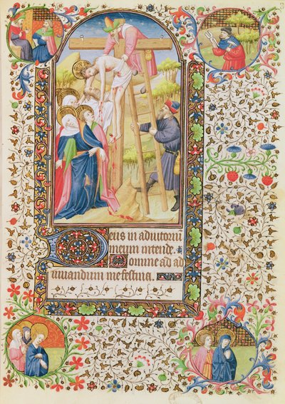 Ms 547 fol.32 Nedstigningen fra korset, fra en timebok brukt av en kvinne fra Poitiers av French School