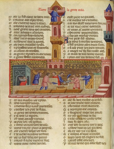 Ms 782 Der Bau von Troja, Illustration aus Le Roman de Troie von Benoit de St. Marc von French School