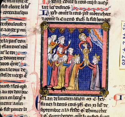 Ms 782 f.280 kong Filip II (1165-1223) av Frankrike, fra Chroniques de Saint-Denis, sent på 1200-tallet av French School