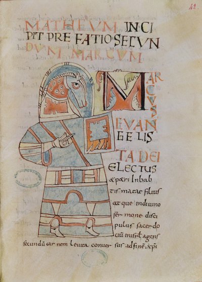 Ms 8 f.42 St. Mark the Evangelist av French School