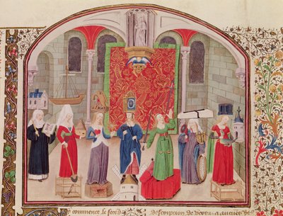 Ms 927 Fol.17v Teologiske og kardinale dyder, fra etikk, politikk og økonomi av Aristoteles (384-322 f.Kr.) av French School