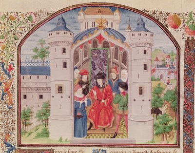 Ms 927 Fol.426 Presentation of The Economics, from Ethics, Politics and Economics av Aristoteles (384-322 f.Kr.) detalj (se også 165166) av French School