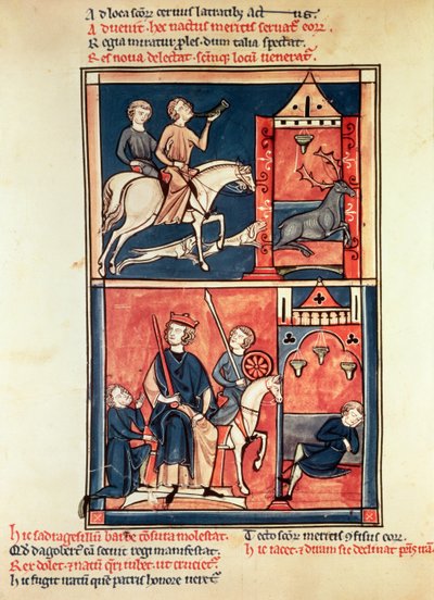 Fr 1098 En hjortejakt og en konge, muligens Dagobert I (632-39) på sin trone, fra St. Denis