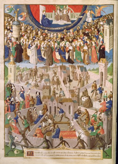Fr 18 Fol.3v The City of God, fra en oversettelse av verkene til St. Augustine av Raoul de Presles, ca. 1469-73 av French School