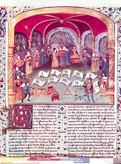 Ms Fr 22532 fol.336 Konsert, fra Des Proprietez des Choses av Barthelemy lAnglais av French School