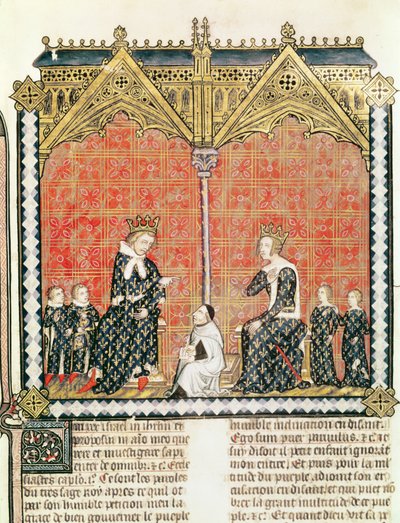Fr 437 fol.1 kong Charles V (1338-80) og Jeanne de Bourbon (1338-77) med sine barn, fra Rational des divins-kontorene av Guillaume Durand (1230-96) 1374 av French School