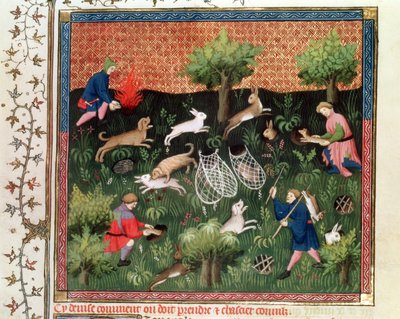 Fr 616 fol.92 Harejakt, fra Livre de la Chasse av Gaston Phebus de Foix (1331-91), sent på 1400-tallet av French School