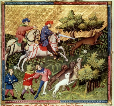 Fr 616 fol.96v Ulvejakt, fra en bok av Gaston Phebus de Foix (1331-91) av French School