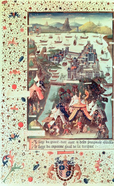 Fr 9087 f.207v Beleiringen av Konstantinopel i 1453, fra Le Voyage dOutremer av Bertrandon de la Broquiere, ca. 1450-75 av French School