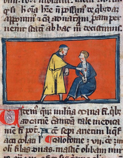 Ms H 89 En lege som legger salve på pasientens sår, fra en utgave av Book of Surgery av Rogier de Salerne av French School
