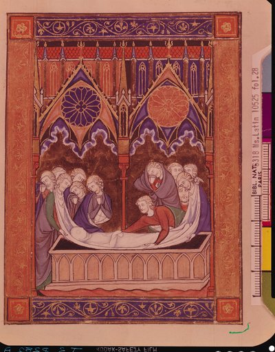 Ms Lat 10525 Fol.28 The Burial of Jacob in Canaan, from the Psalter of St. Louis, c.1258-70 av French School