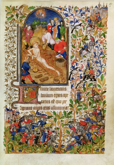 Ms Lat 1156b fol. 171 The Martyrdom of Saint Lawrence, fra Hours of Marguerite dOrleans, ca. 1426 av French School
