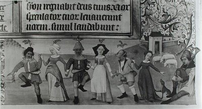 Ms Lat 1173 f.20 Pastoral Dance, from the Hours of Charles dAngouleme, ca. 1480 av French School