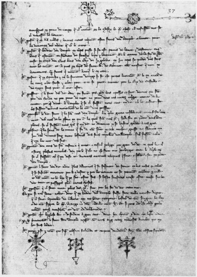 Ms Latin 11795 fol.37 Side med tekst fra rettssaken mot tempelherrene av French School