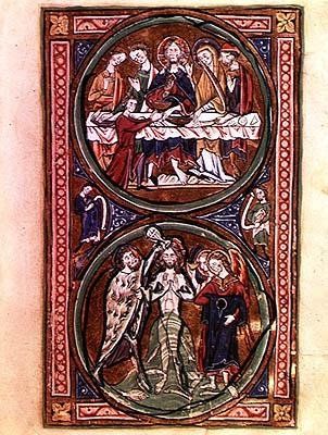 Ms n/a Lat 1392 Fol.3 Bryllupsfesten i Kana og Kristi dåp, detalj fra 