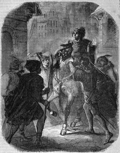 Mordet på Louis I av Valois, hertugen av Orleans (1372 - 1407) i Old Rue du Temple av Jean Sans Ppeur - i Histoire de France"" av L.-P. Anquetil av French School