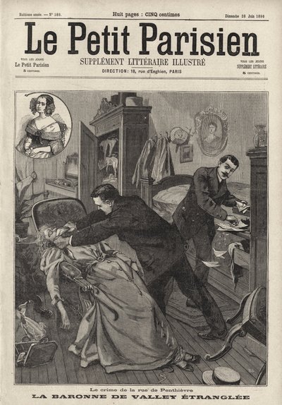 Drap på den eldre Baronne de Valley i hennes hjem på Rue de Penthievre, Paris (gravering) av French School