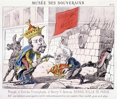 Musée des Souverains - Prosjekt for den triumferende inngangen til Henri V til hans gode by Paris (Thiers ga ham nøklene til Paris forsvart av borgere som bærer et flagg skrevet "République ou la mort"). av French School