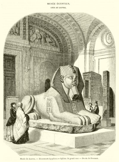 Louvre-museet, egyptiske monumenter, rosa granitt-sfinks (gravering) av French School