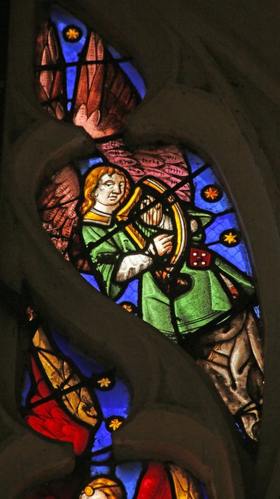 Musikalsk engel med harpe av French School